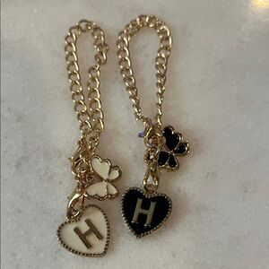 Gold Heart Charm INITIAL H Black White BUTTERFLIES BRAND NEW STANLEY CUP HANDLE